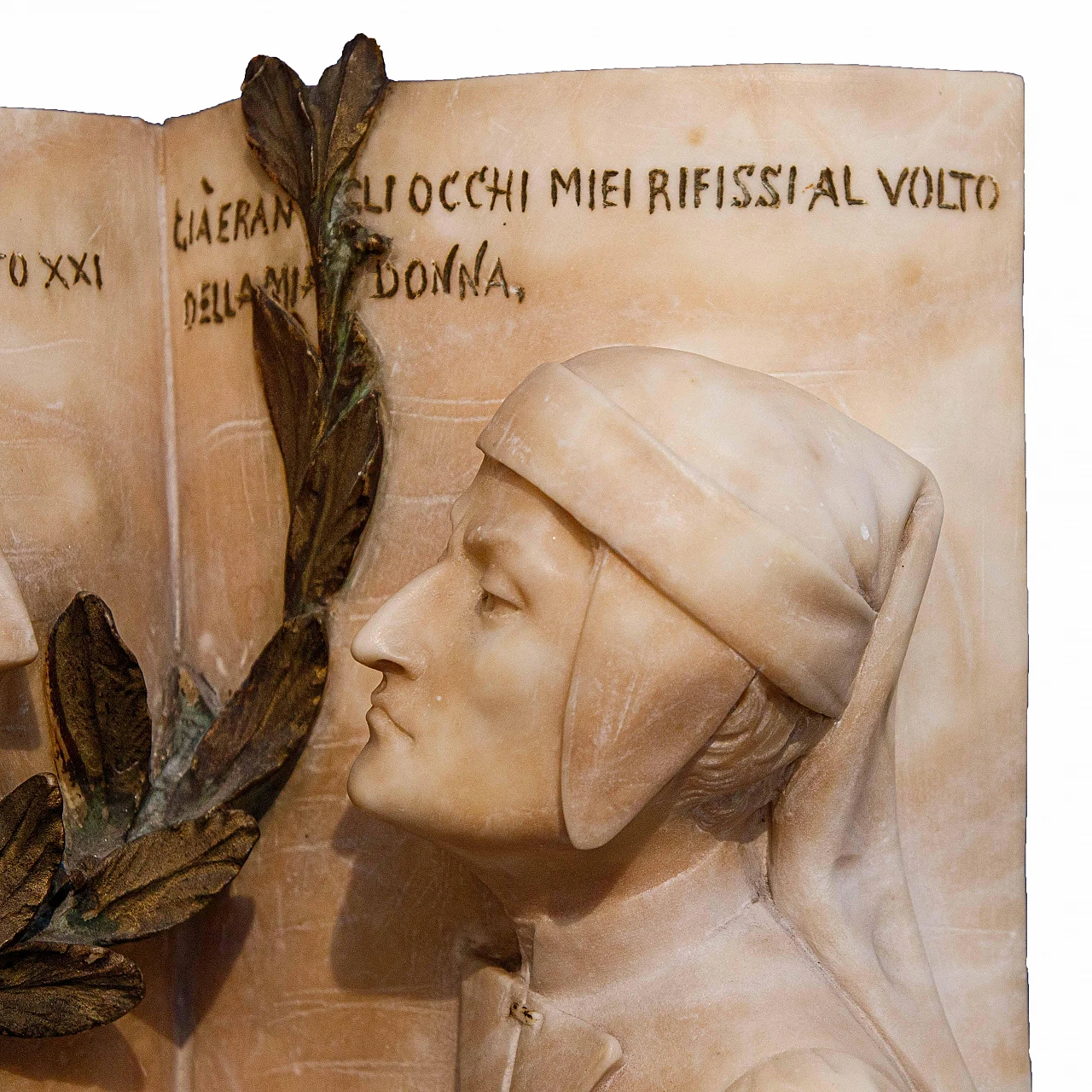 Dante and Beatrice, alabaster sculpture, early 20th century 3