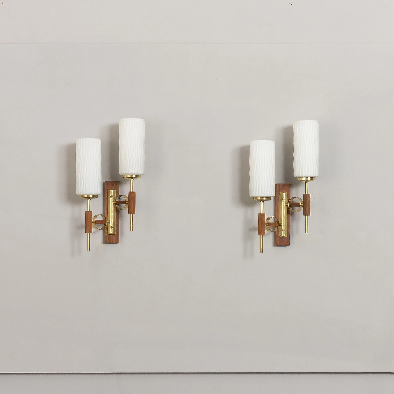 Pair of two-light wall lamps in the style of Lunel, 1960s 1