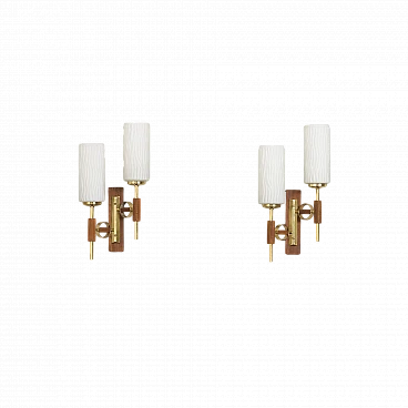 Pair of two-light wall lamps in the style of Lunel, 1960s