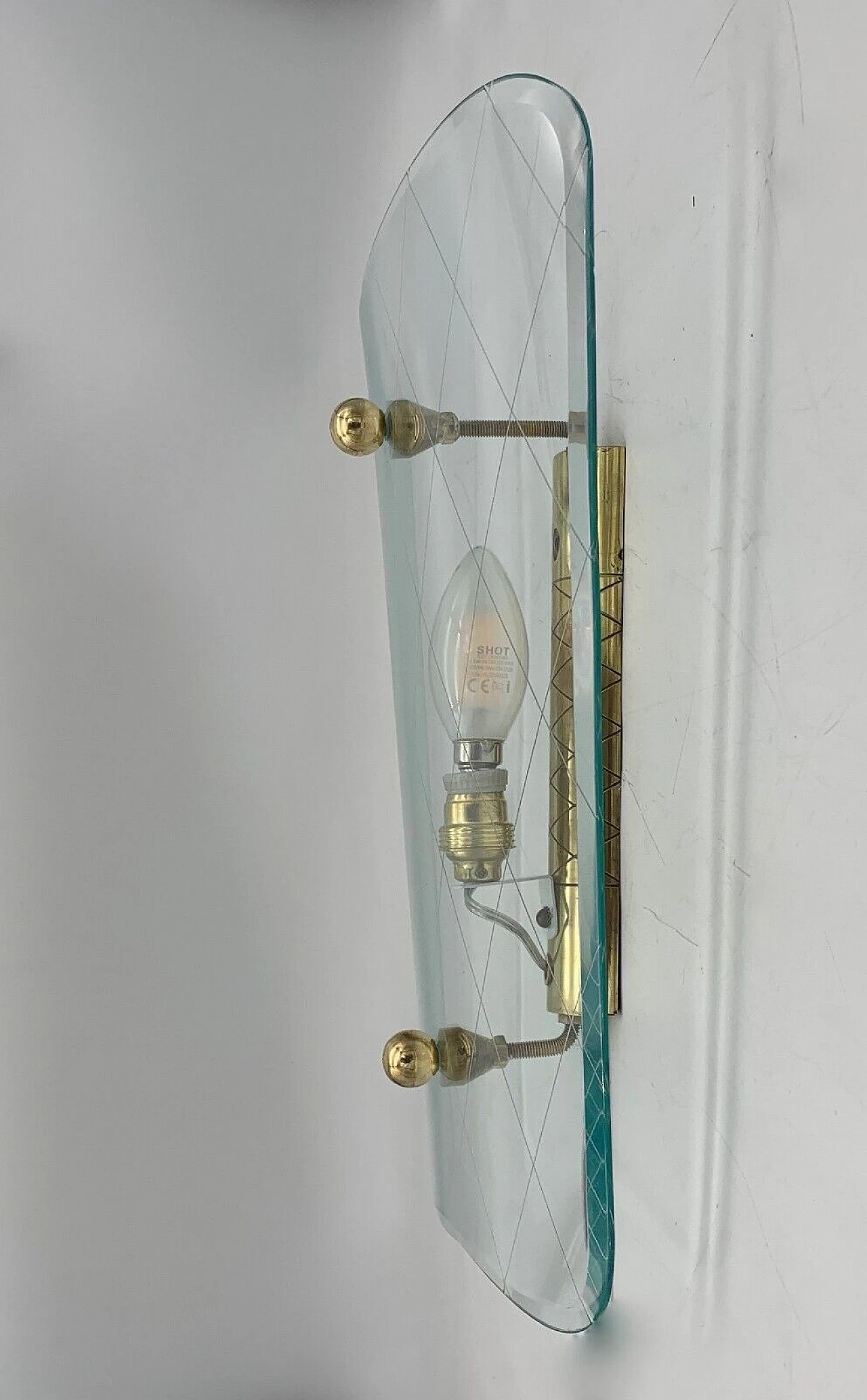 Pair of glass and brass wall lights by Fontana Arte, 1950s 5