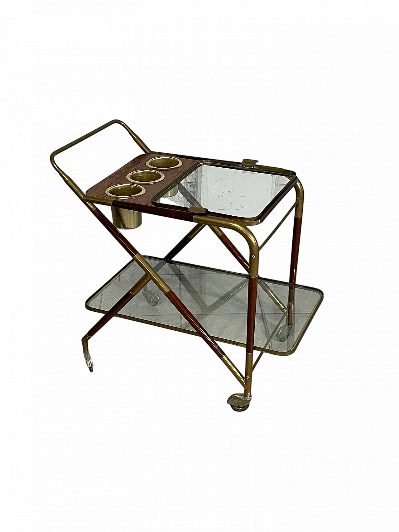 Bar cart in glass, wood and brass, 1950s 15