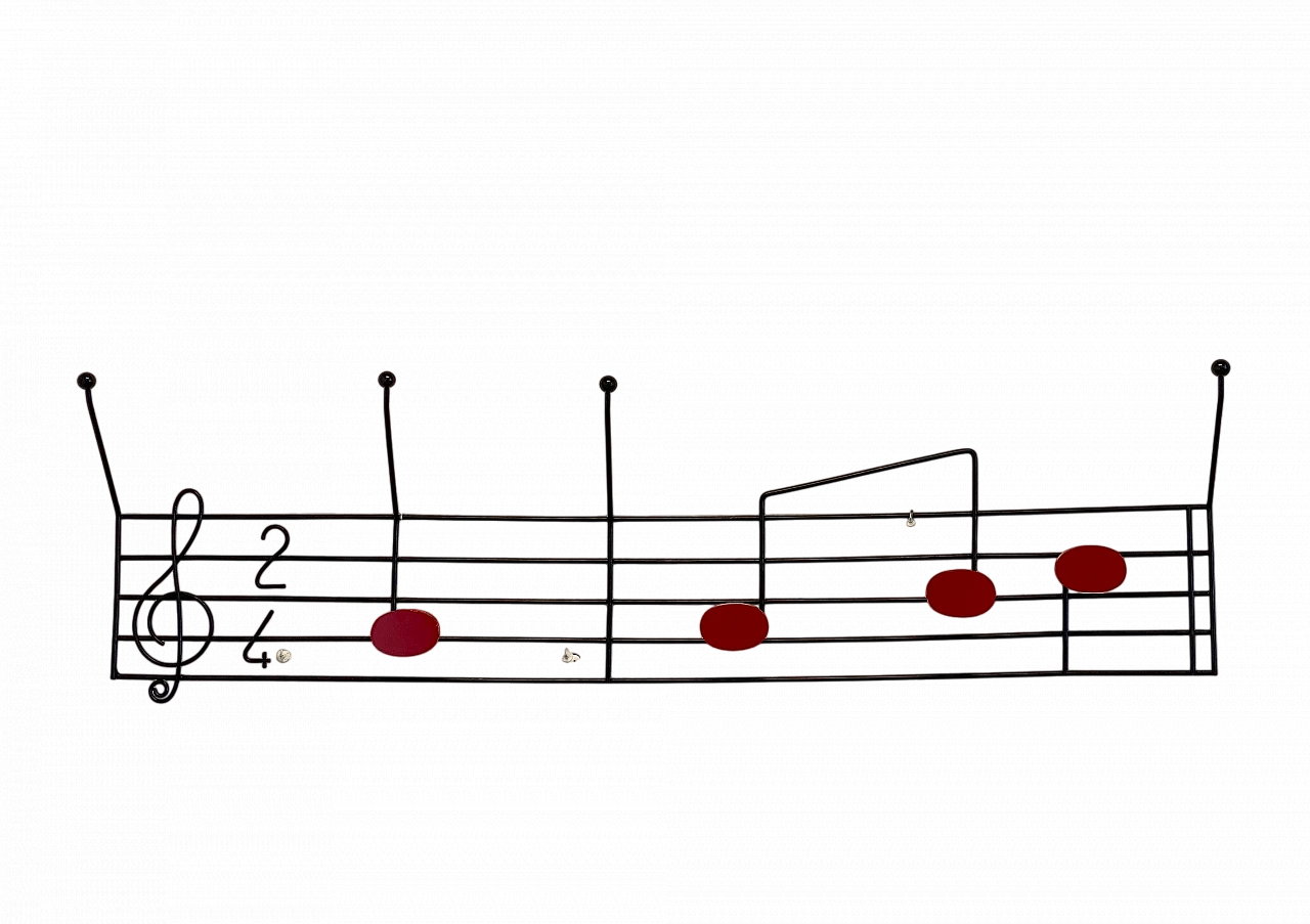 Appendiabiti in ferro e legno a forma di spartito musicale, anni '70 15