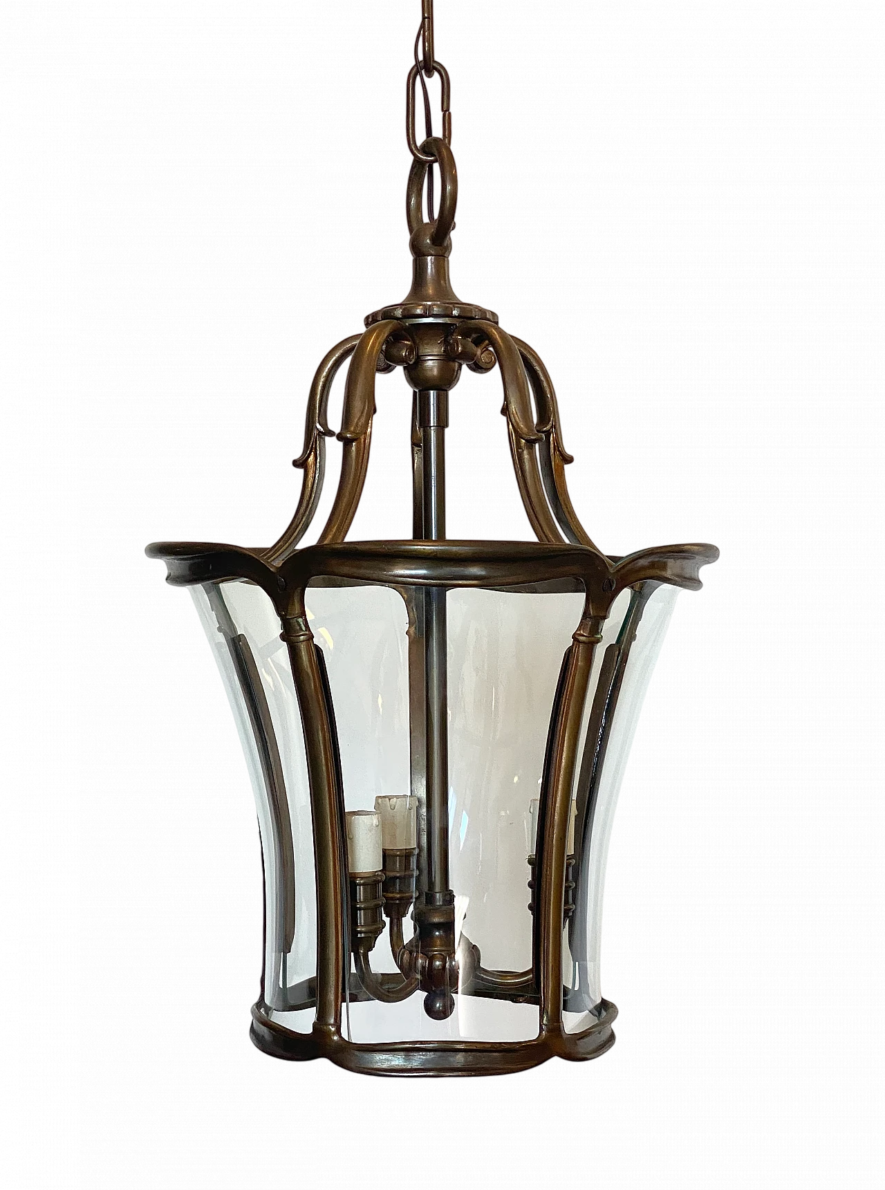 Lanterna in bronzo brunito e vetro curvo, anni '60 10
