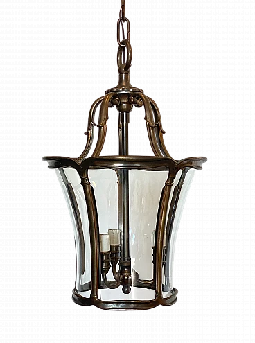 Lanterna in bronzo brunito e vetro curvo, anni '60