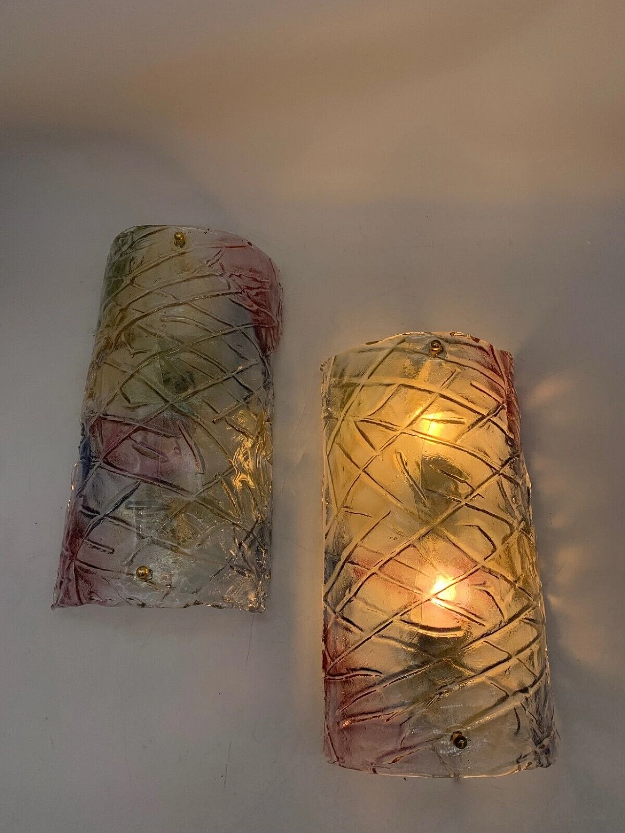 Pair of multicolored glass wall lights attributed to Mazzega, 1980s 6