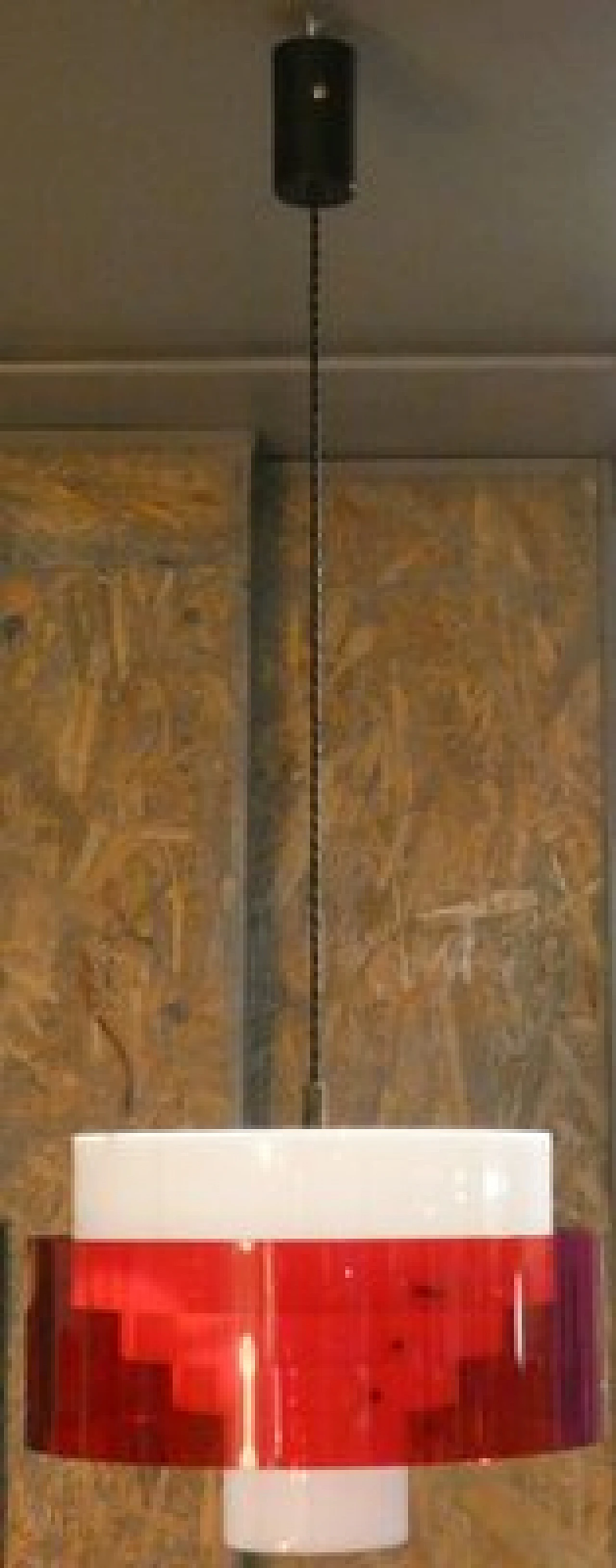 Ceiling lamp in white & red methacrylate and brass by Stilnovo, 1960s 1