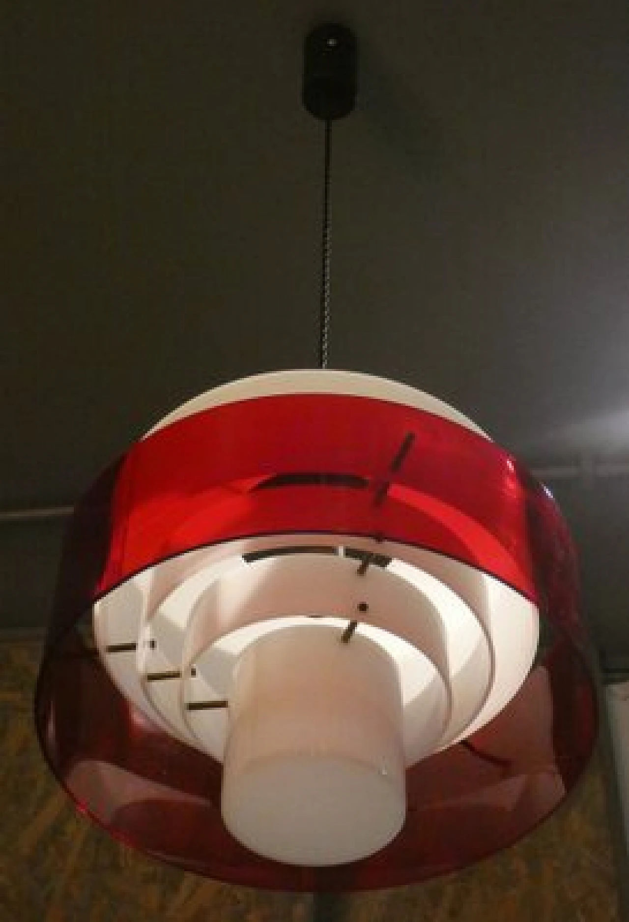 Ceiling lamp in white & red methacrylate and brass by Stilnovo, 1960s 2