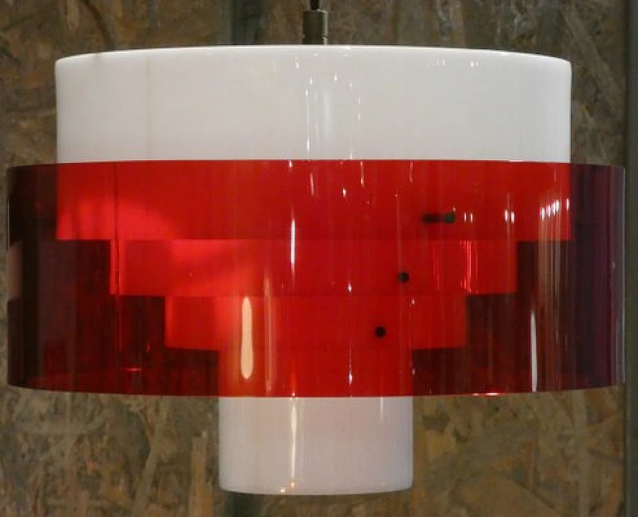 Ceiling lamp in white & red methacrylate and brass by Stilnovo, 1960s 4