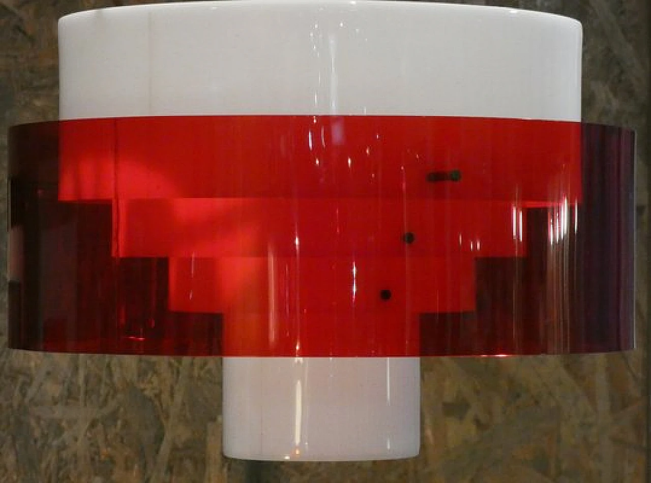 Ceiling lamp in white & red methacrylate and brass by Stilnovo, 1960s 5