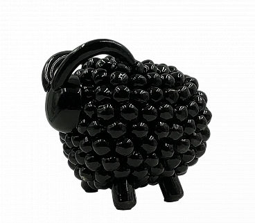 Black ceramic ram sculpture, 1980s