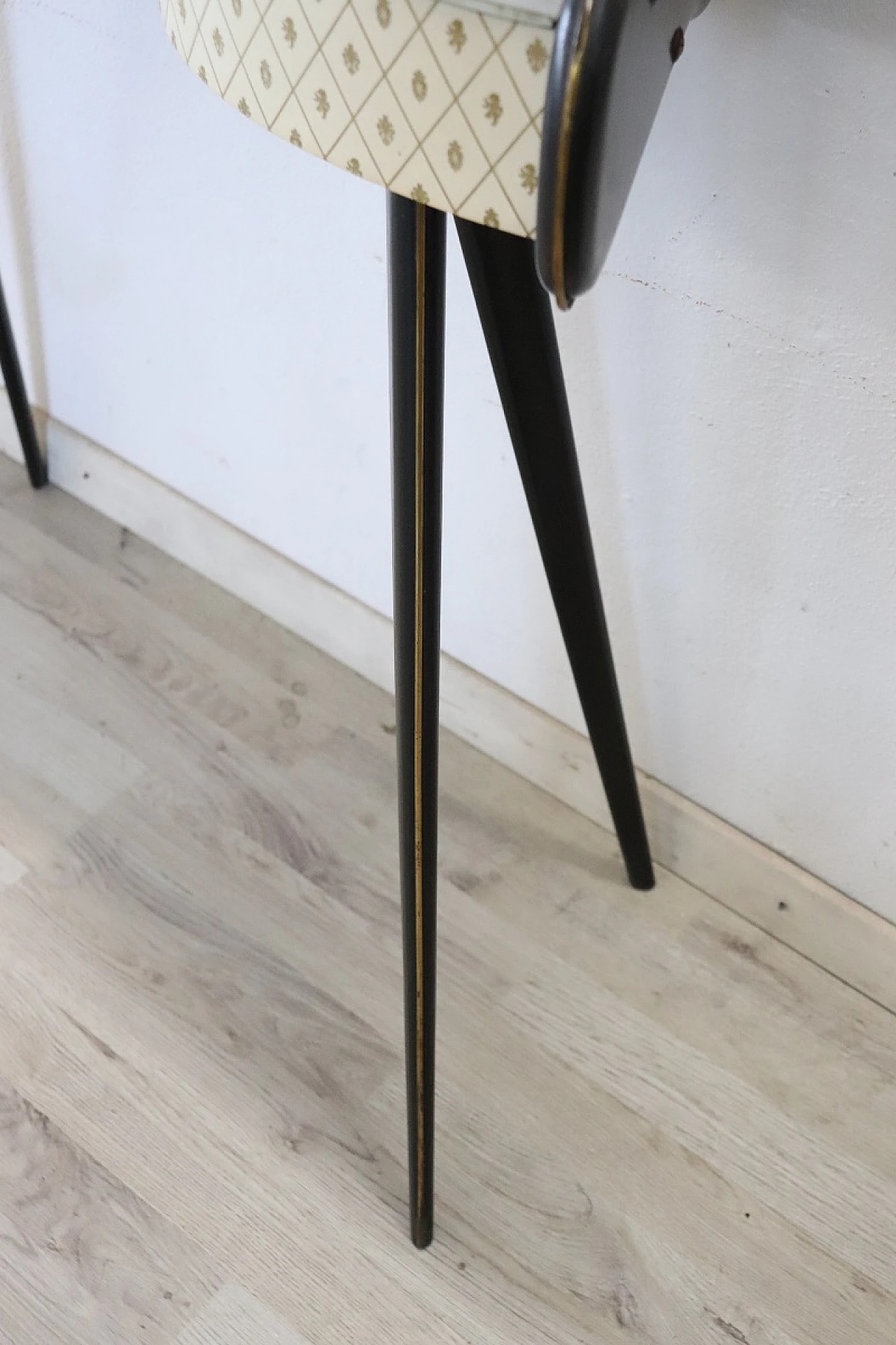 Black laquered console with decorated glass top, 1950s 10