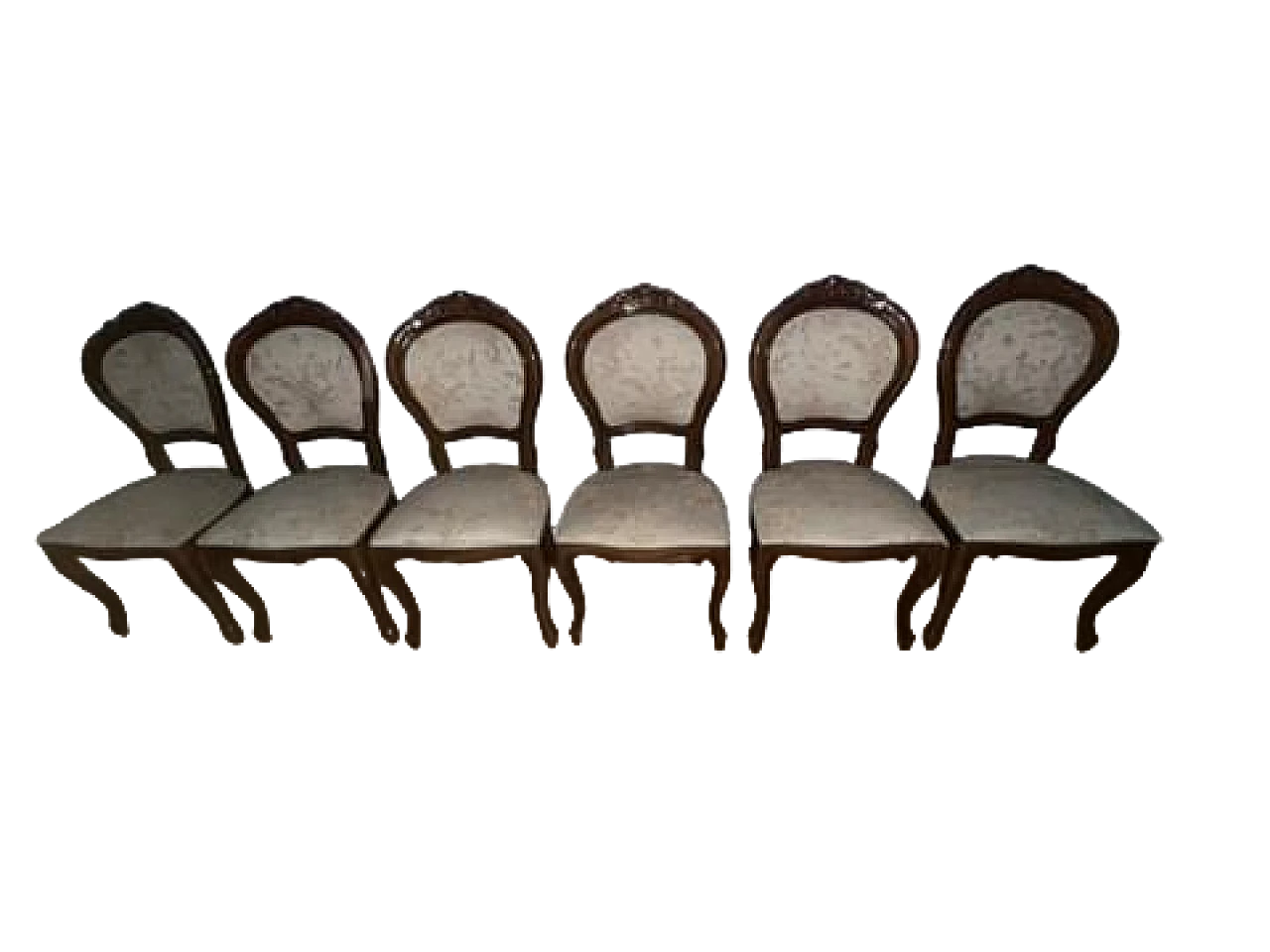 6 Chairs in wood and fabric with floral motifs and swans, 1970s 14
