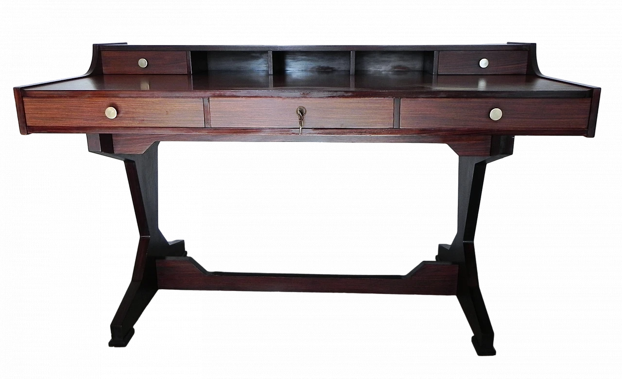 Rosewood desk with 5 drawers in G. Frattini's style, 1960s 25
