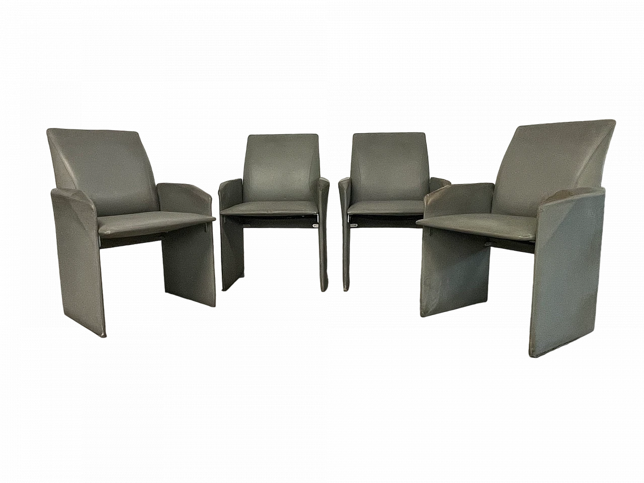 4 Leather armchairs by G. Offredi for Saporiti Italia, 1980s 24