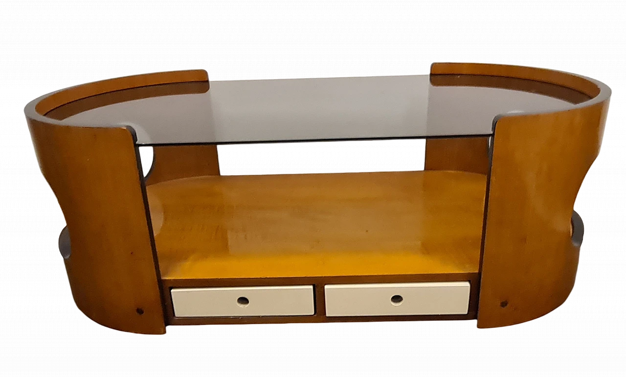 Tavolino in legno e vetro nello stile di Joe Colombo, anni '70 14