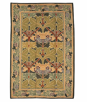 Olive-green wool carpet, 50s
