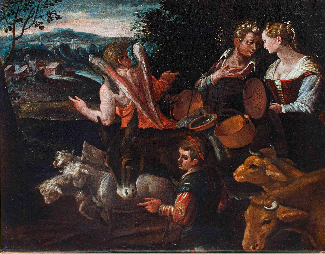 Veneto school, Tobias and Sarah in Nineve, oil on canvas, 16th century 3
