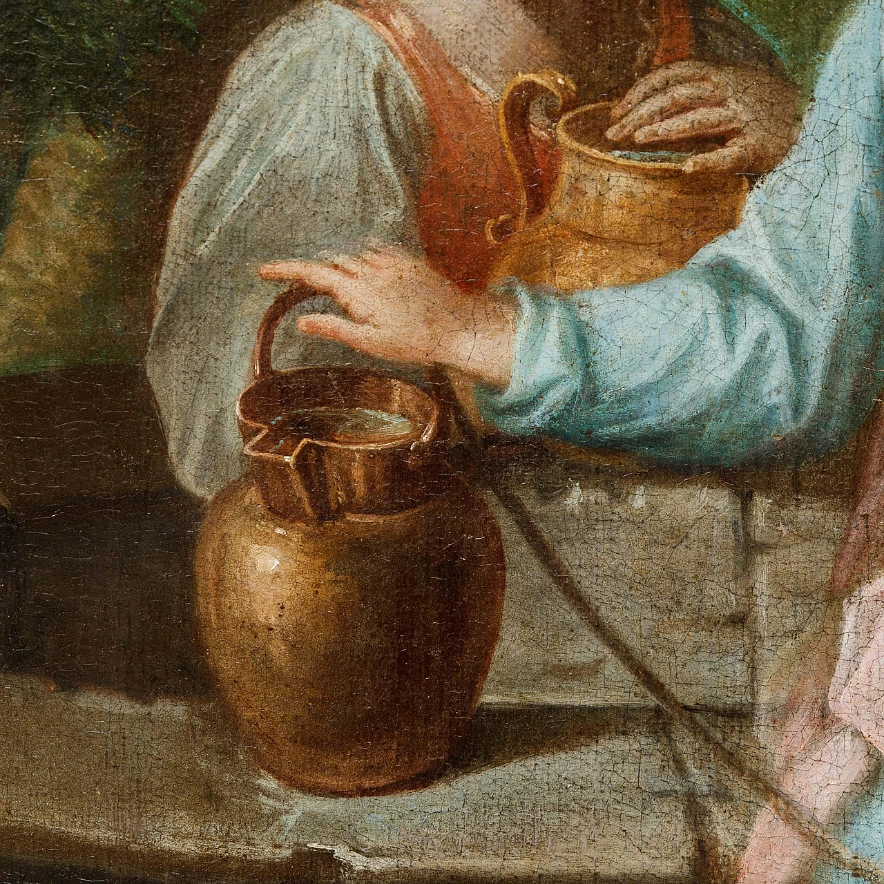 Emilian school, Rebecca at the well, oil on canvas, 17th century 5