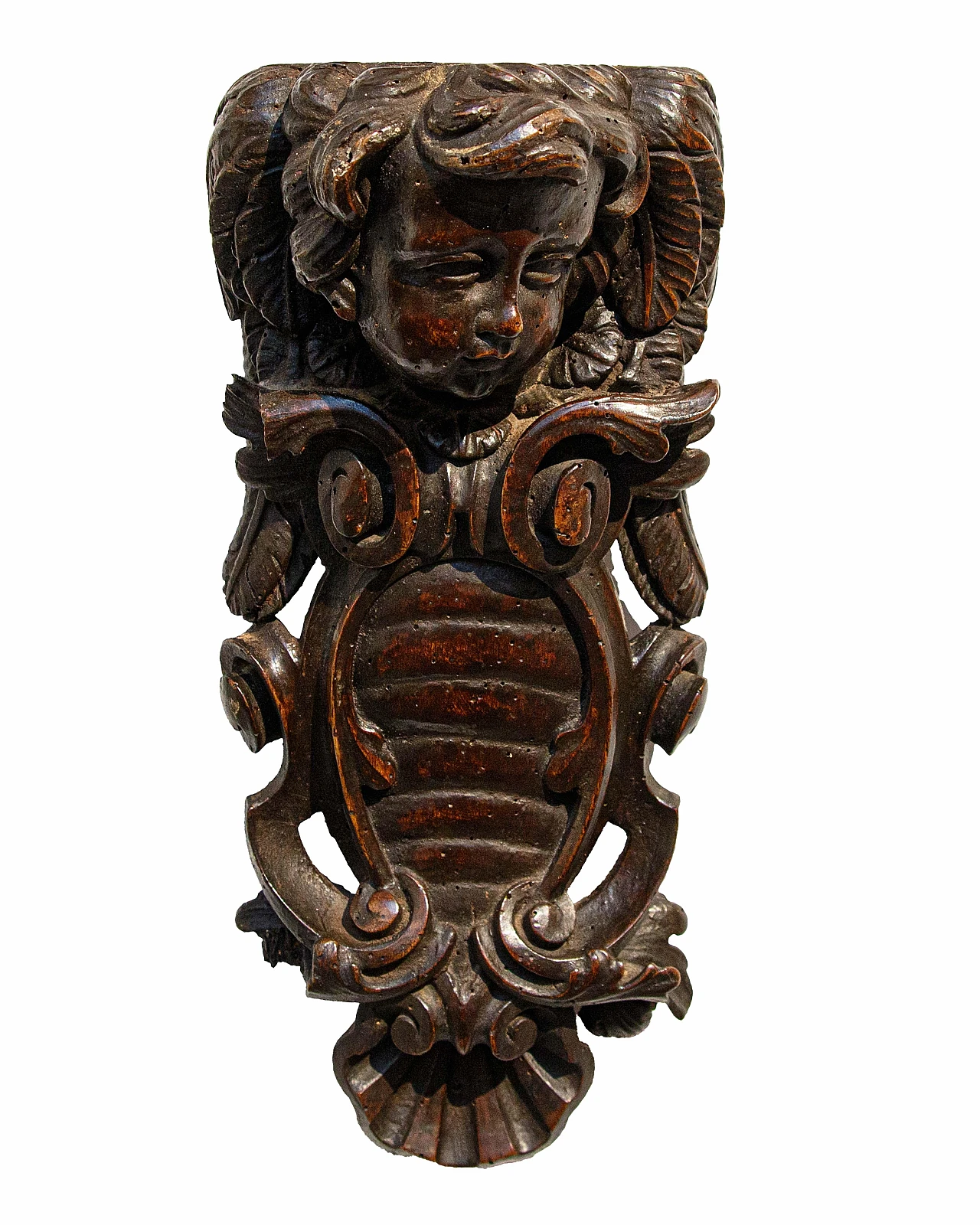 4 Wooden friezes with putto heads and coats of arms, 17th century 5