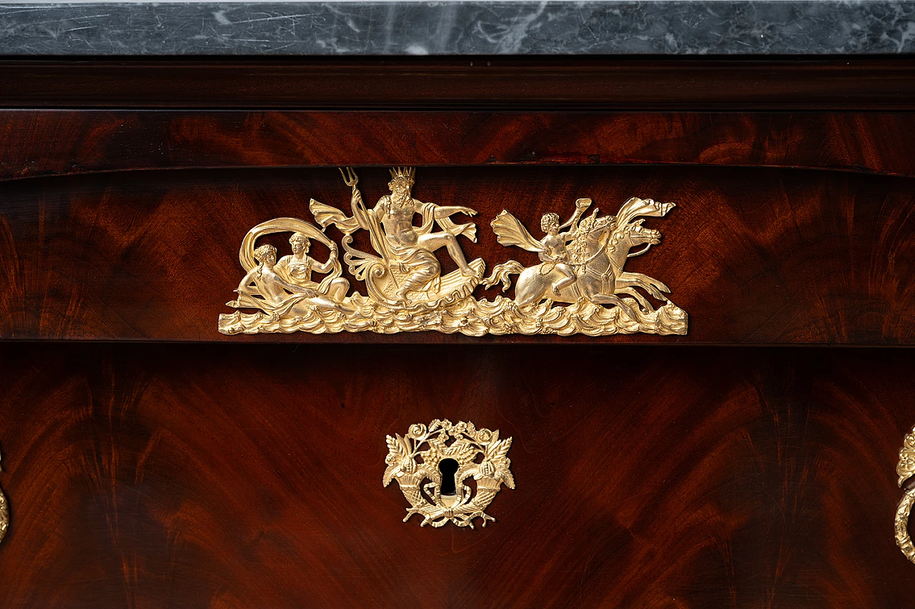 Chest of drawers in mahogany feather with marble top, 19th century 2