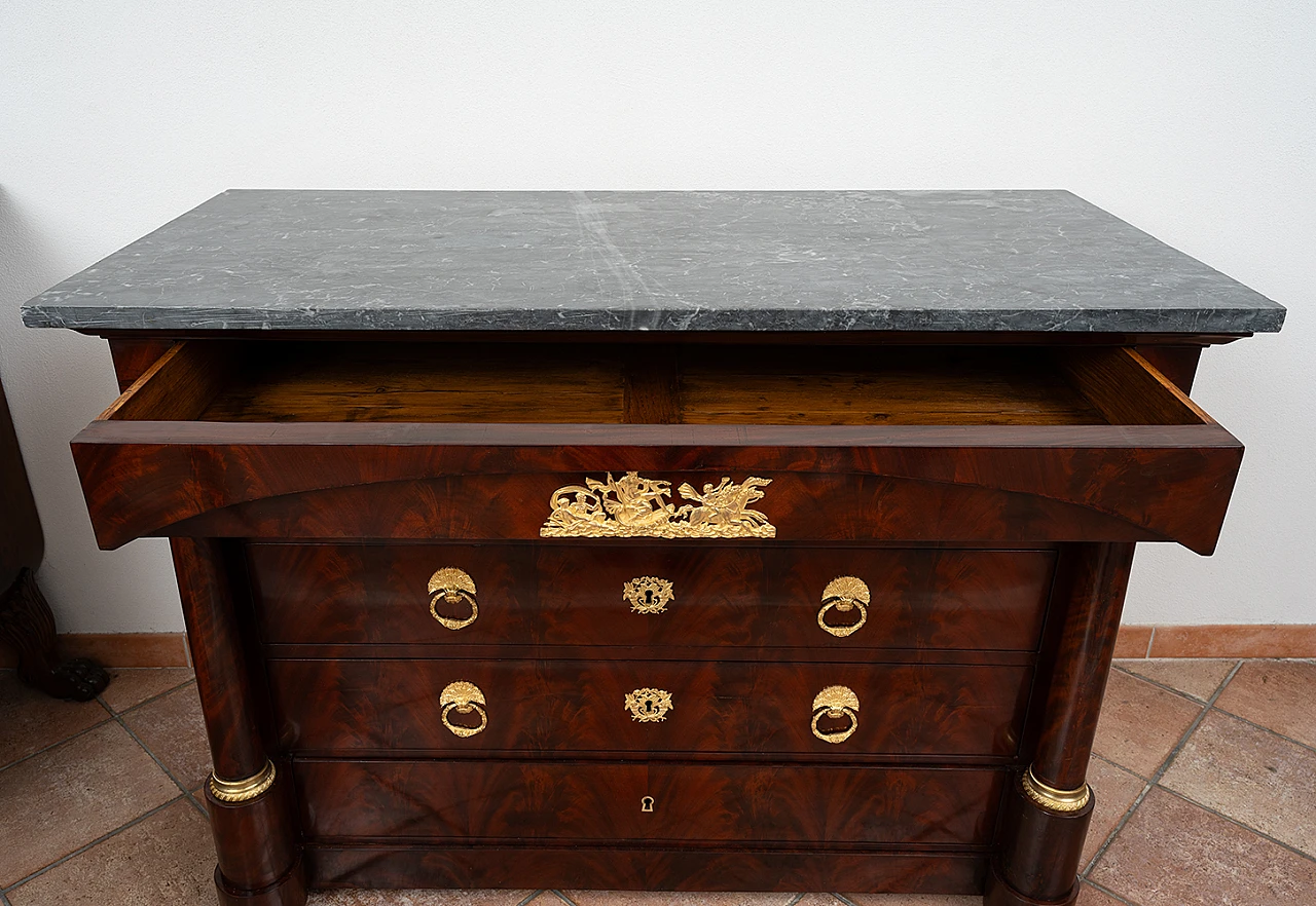 Chest of drawers in mahogany feather with marble top, 19th century 6