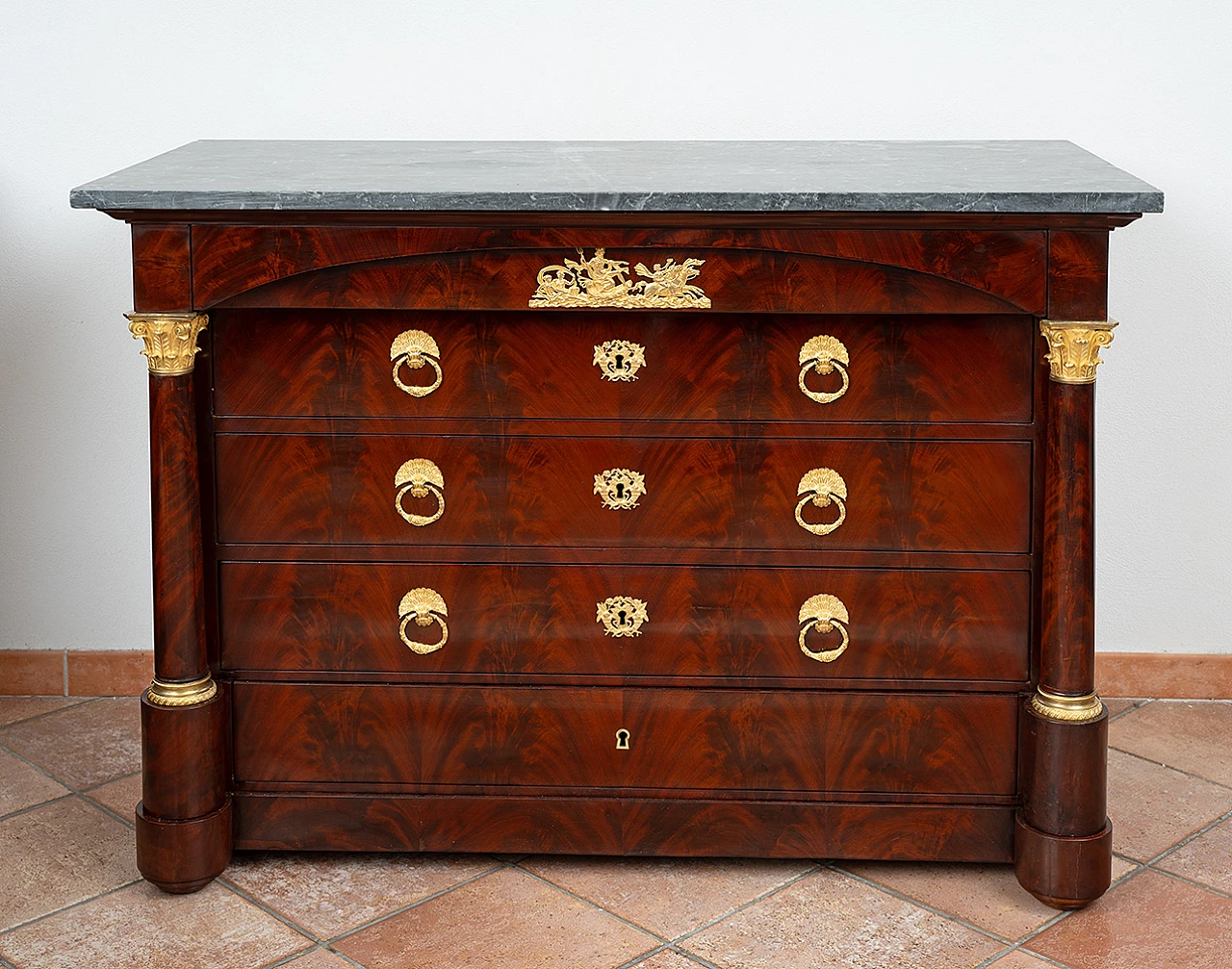 Chest of drawers in mahogany feather with marble top, 19th century 7
