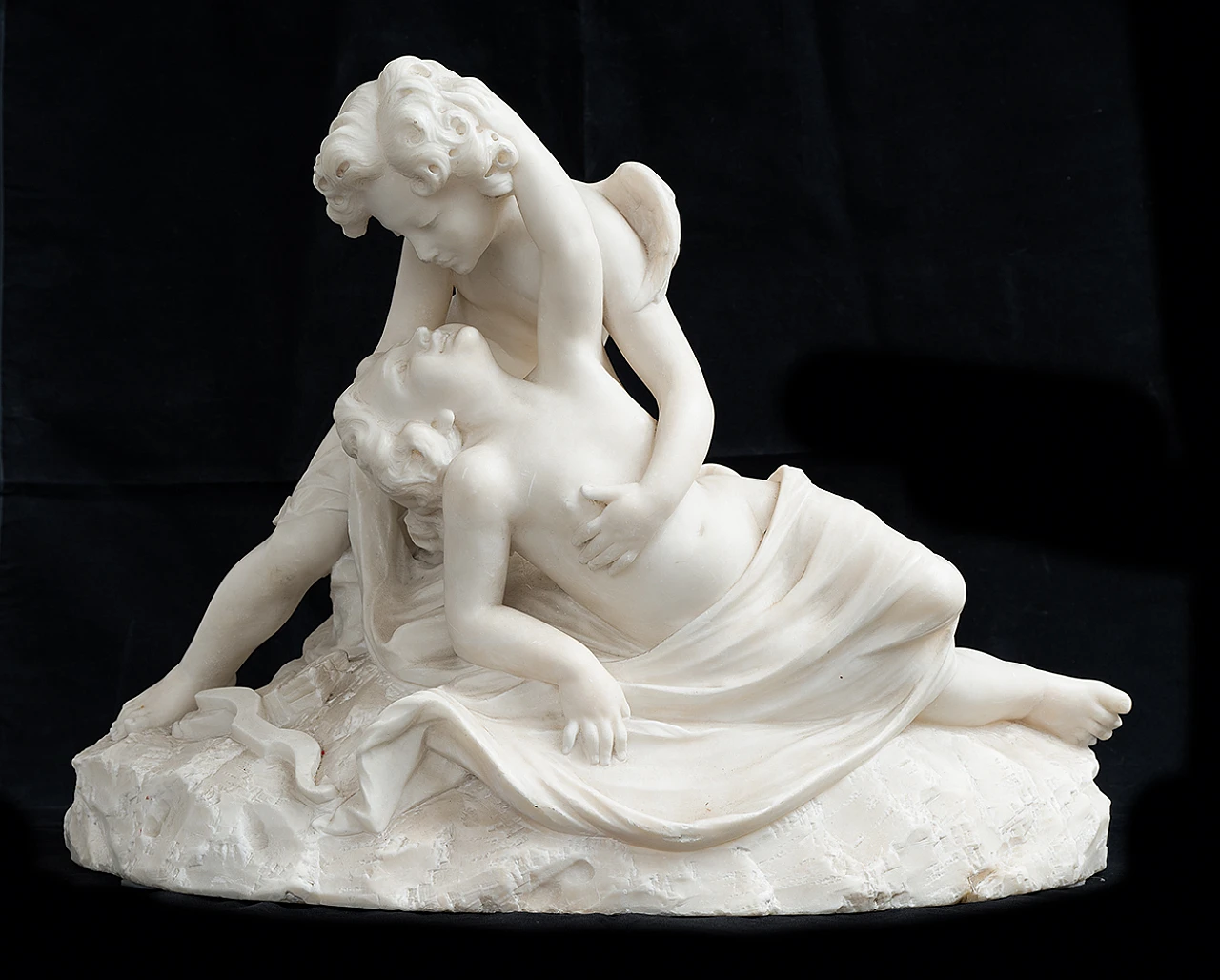 Cupid and Psyche, sculpture in alabaster, 19th century 1