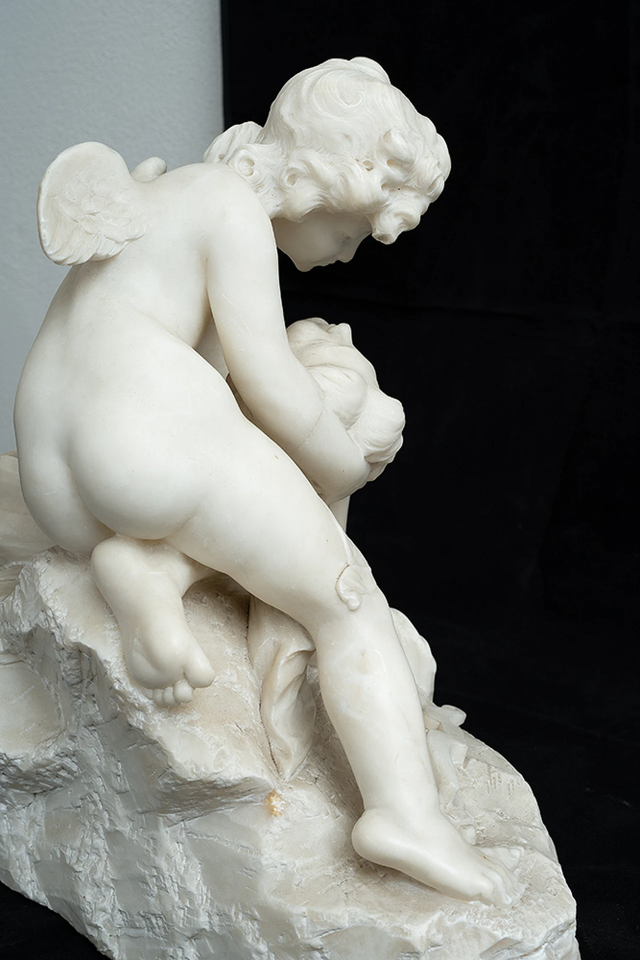 Cupid and Psyche, sculpture in alabaster, 19th century 3