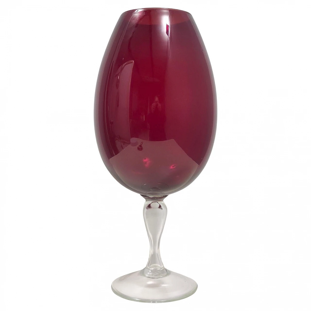 Vaso a bicchiere in vetro soffiato rosso cremisi, anni '60 1