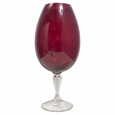 Vaso a bicchiere in vetro soffiato rosso cremisi, anni '60