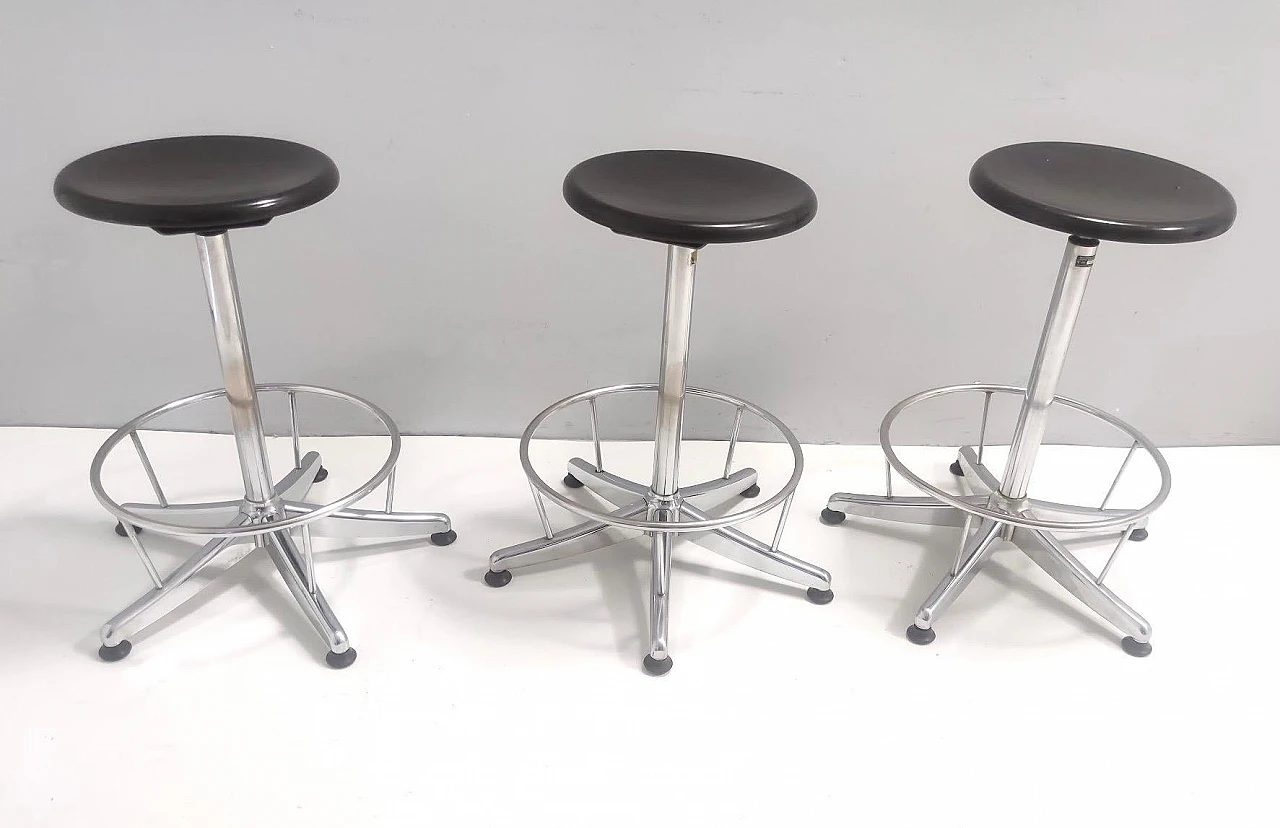 Adjustable chromed metal and black plastic stool, 1960s 3