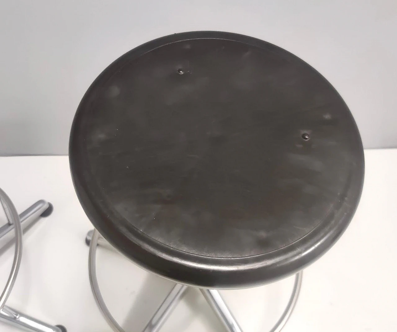 Adjustable chromed metal and black plastic stool, 1960s 5