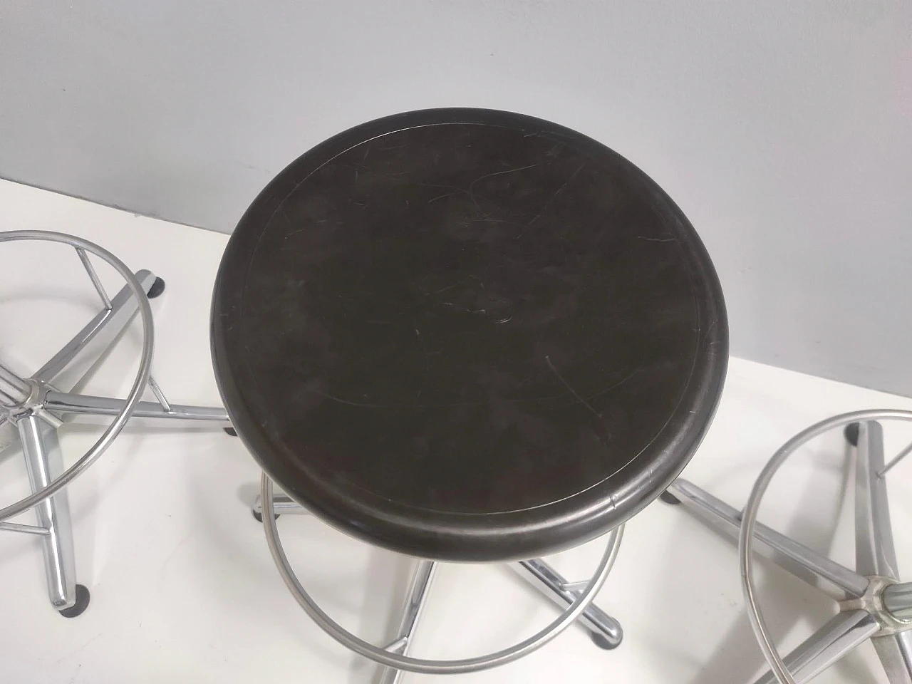 Adjustable chromed metal and black plastic stool, 1960s 6