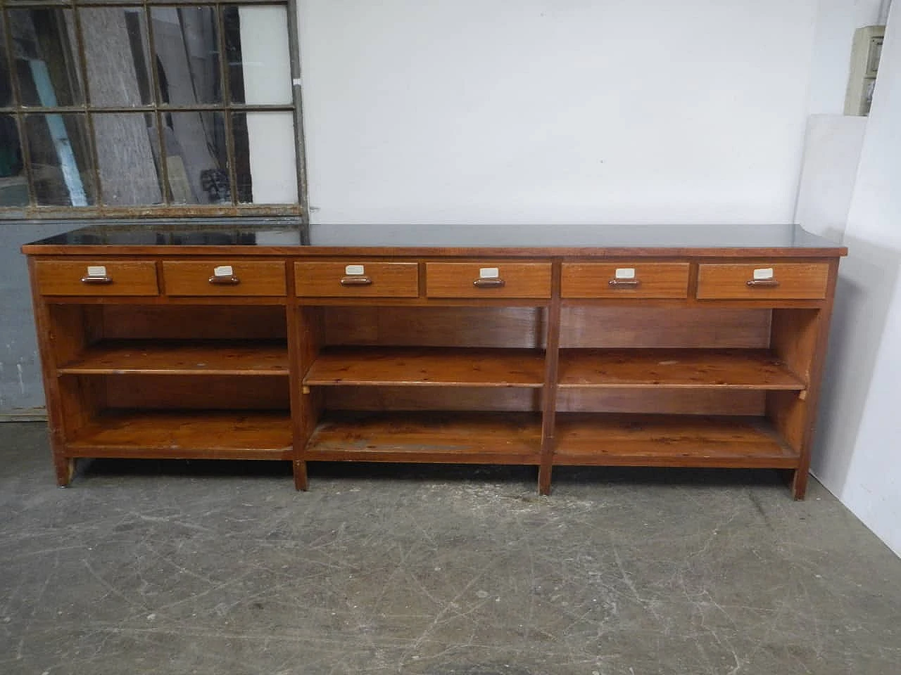 Fir and ebony counter with black formica top, 1950s 3