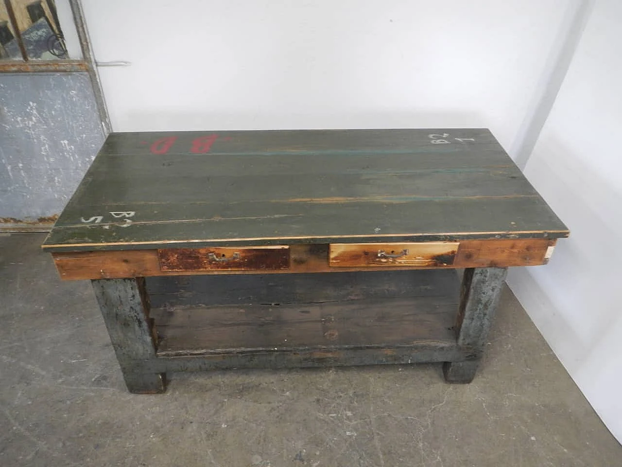 Green & natural fir wood counter with lower top, 1950s 1