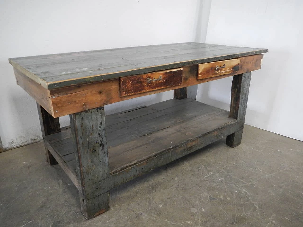 Green & natural fir wood counter with lower top, 1950s 2