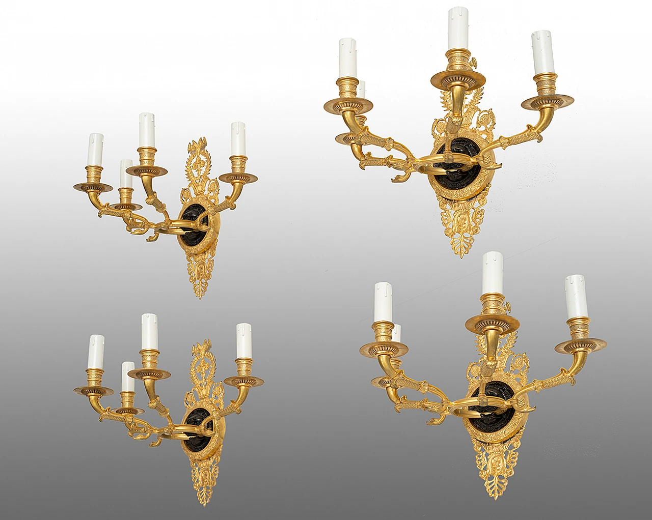 4 Empire wall lights in gilded and patinated bronze, 19th century 1