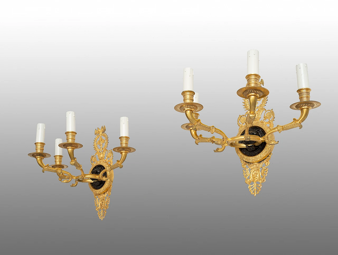 4 Empire wall lights in gilded and patinated bronze, 19th century 2