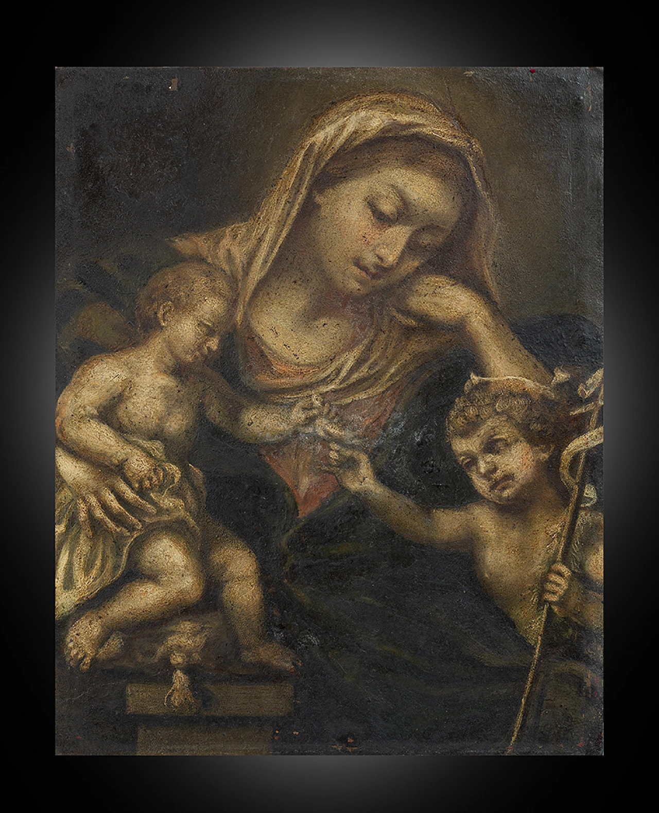 Madonna, Child, young St. John, oil painting on copper, 18th century 1