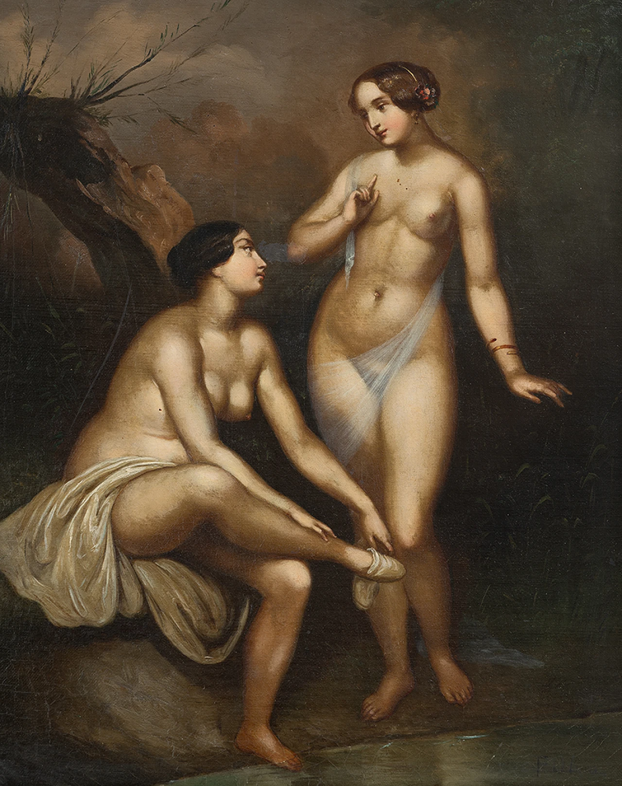 Nymphs bathing, oil painting on canvas, second half of 19th century 3