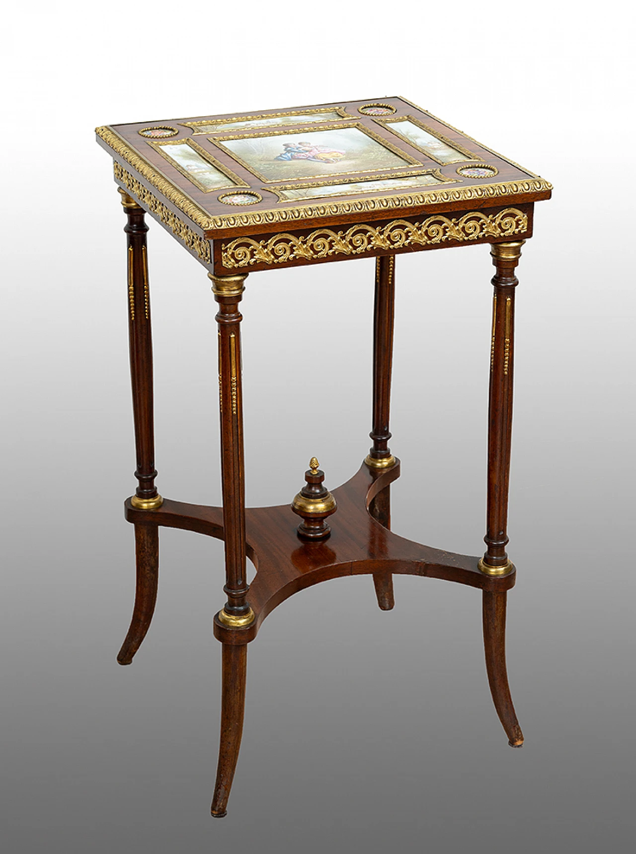 Tavolino Napoleone III in mogano e porcellana di Sèvres, '800 1