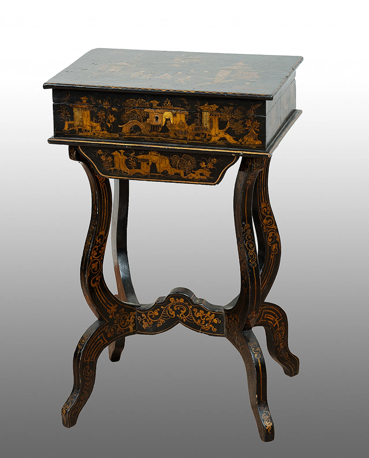 Chinese papier-mâché work side table, late 19th century 1