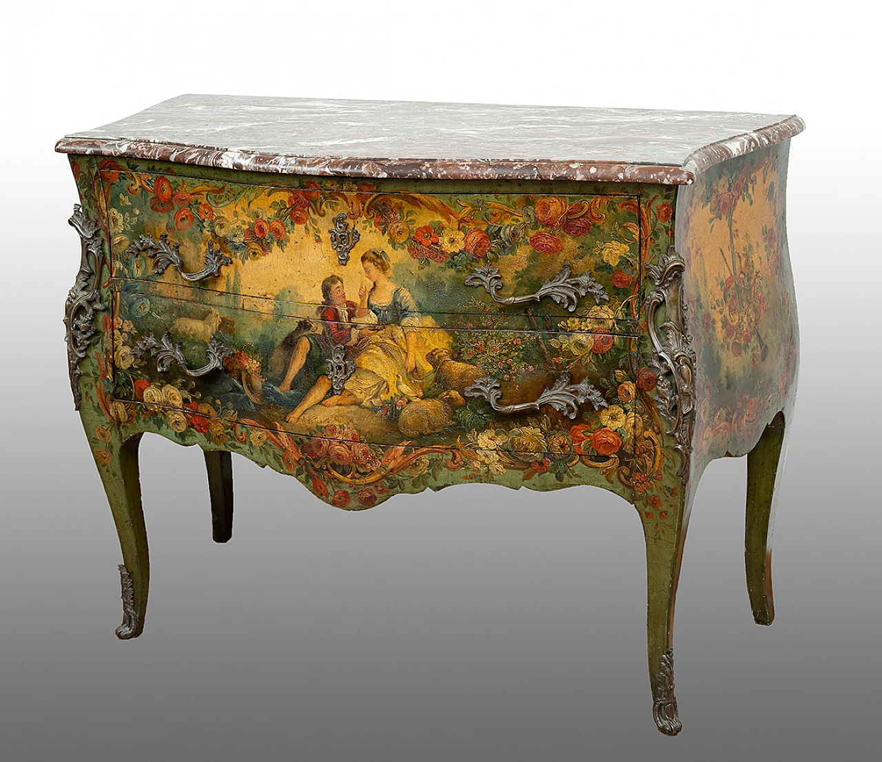 Napoleon III lacquered wood commode with gallant scene, 19th century 1