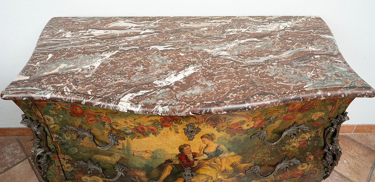 Napoleon III lacquered wood commode with gallant scene, 19th century 2