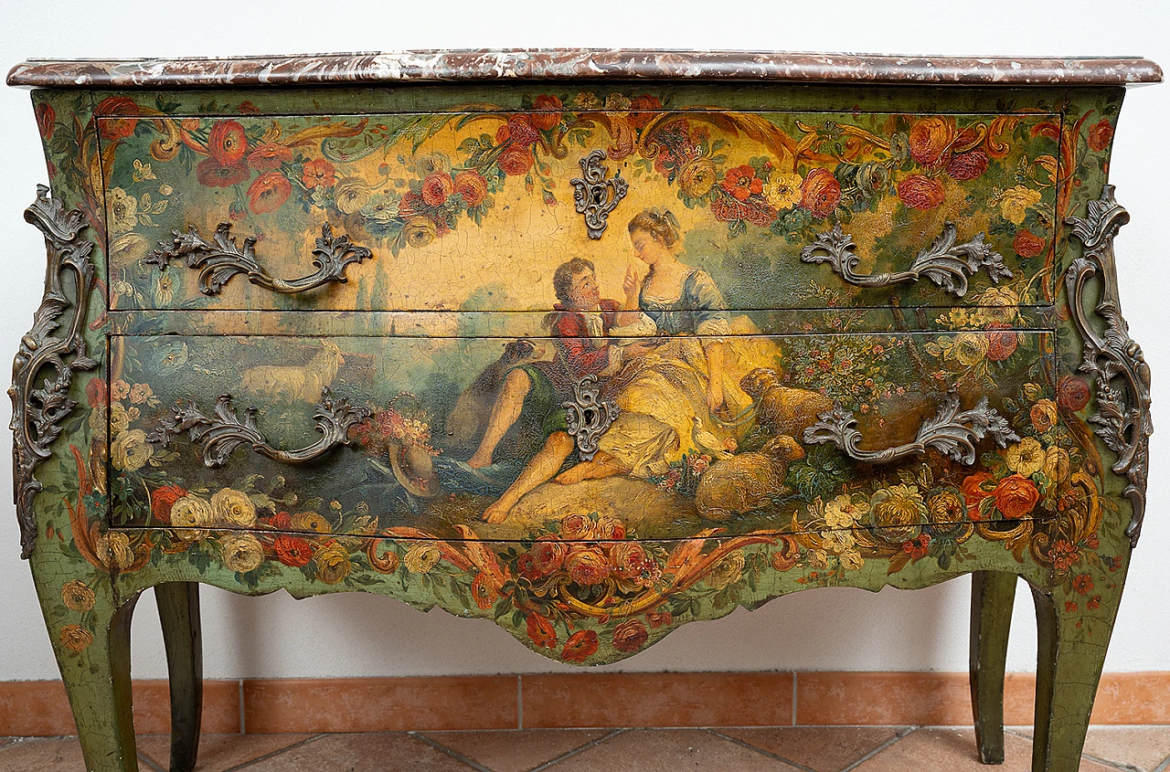 Napoleon III lacquered wood commode with gallant scene, 19th century 3