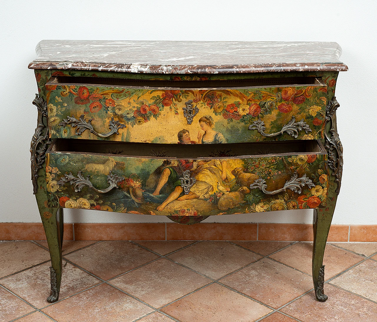 Napoleon III lacquered wood commode with gallant scene, 19th century 5