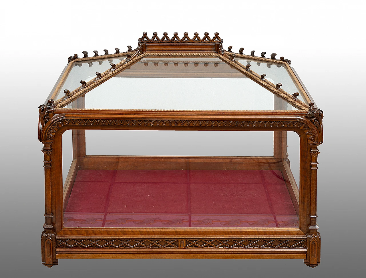 Neo-Gothic solid walnut display case, early 19th century 1