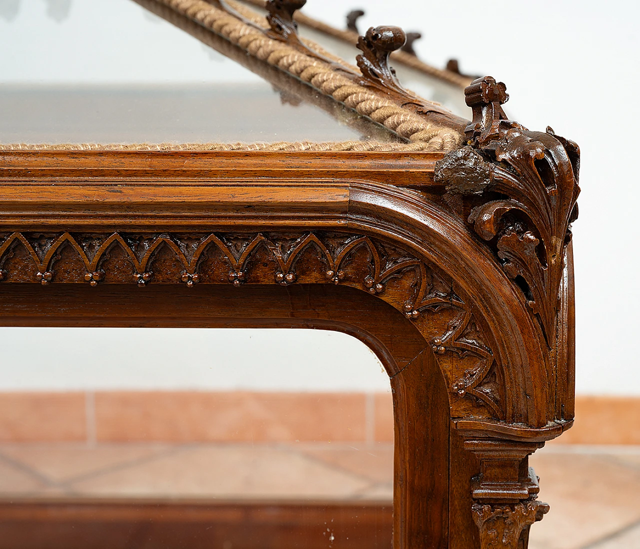 Neo-Gothic solid walnut display case, early 19th century 3