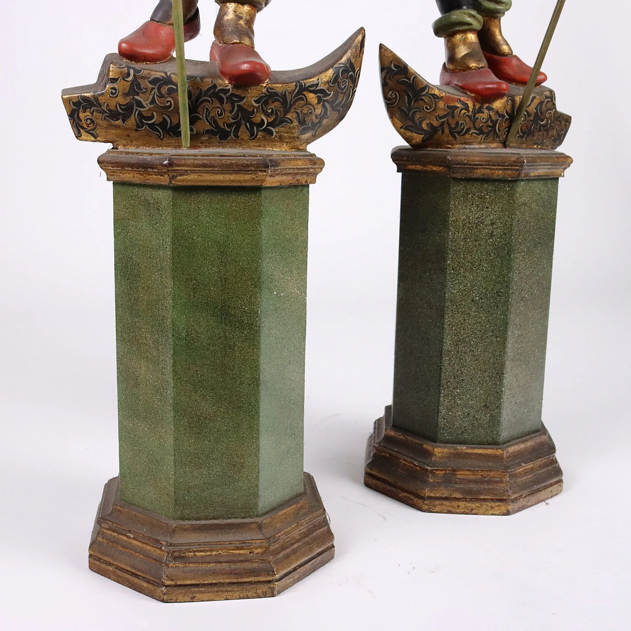 Pair of Moors torch holders in metal, carved wood & plate 9