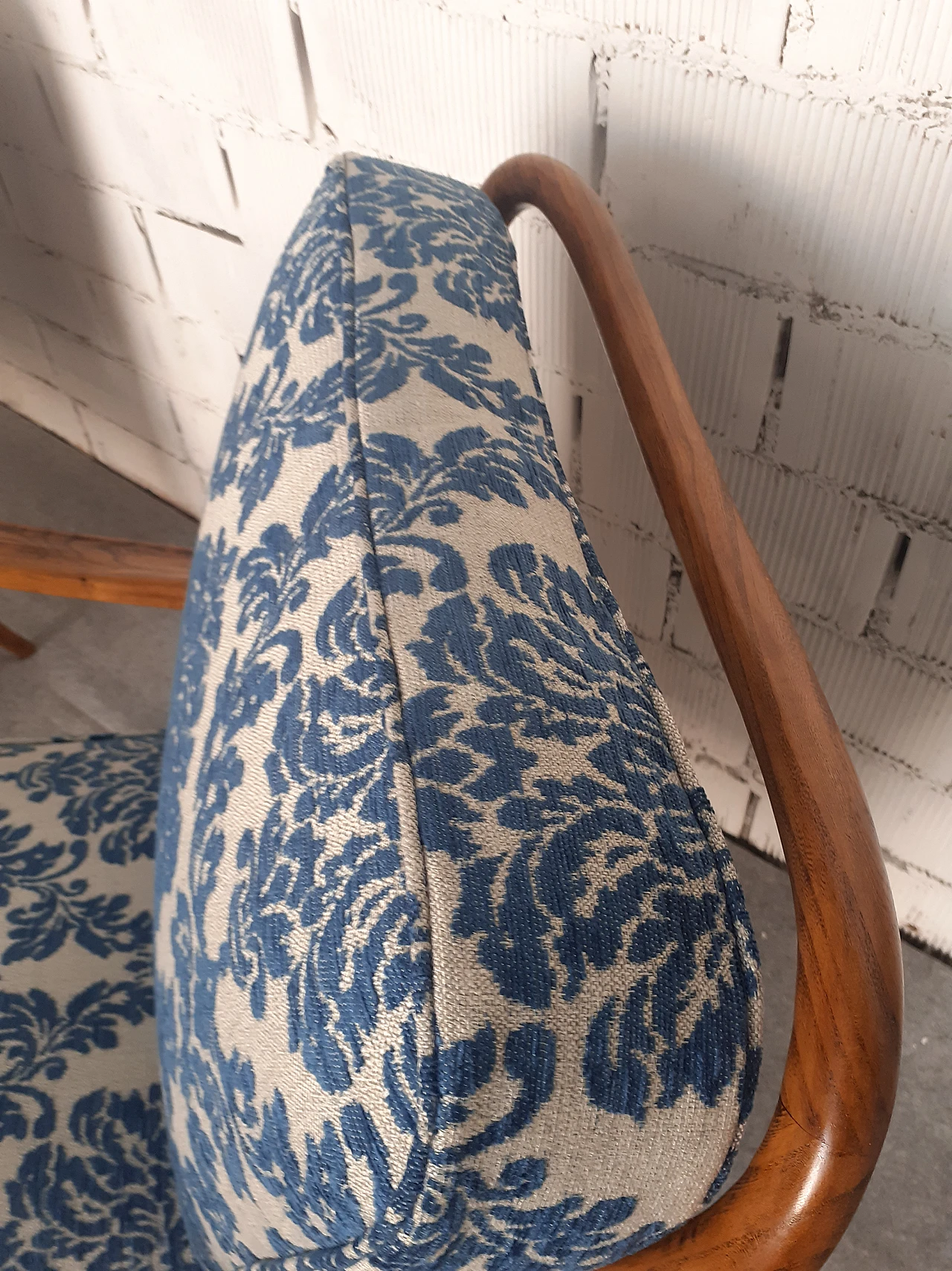 Pair of cherry wood armchairs with barocade fabric, 1940s 11